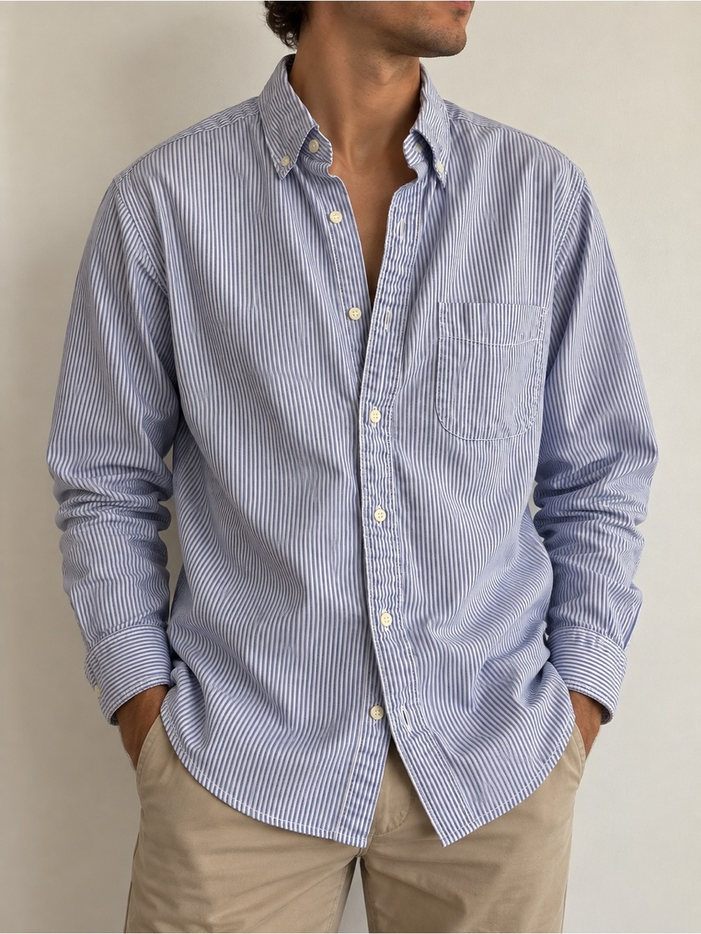 J. Crew Light Blue and White Striped Button-Down Shirt